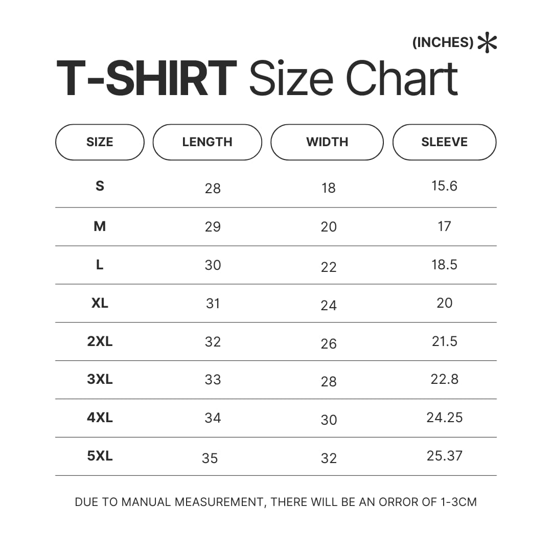 T shirt Size Chart - Gojira Shop