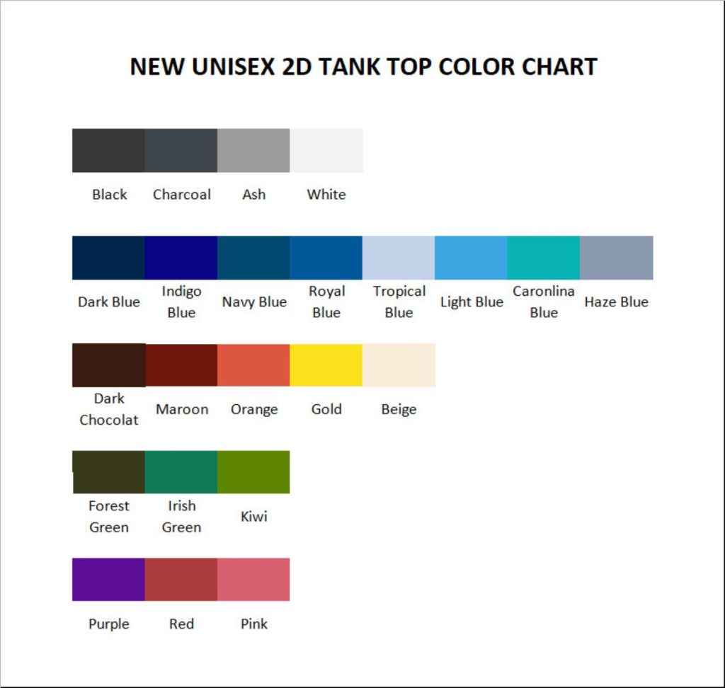 tank top color chart - Gojira Shop